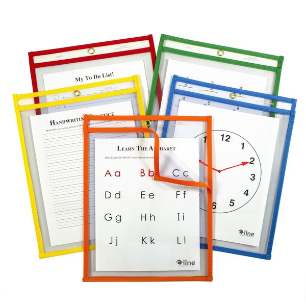 C-Line Products Super Heavyweight Plus Dry Erase Pockets, Assorted Primary Colors, 9 x 12, 5PK 42630